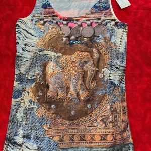 Blinged Out Studded Boho Elephant Tank Top